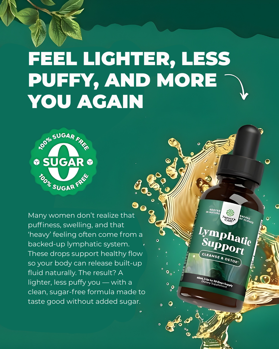 Nature's Roots Lymphatic Support Drops — Naturally Reduces Swelling, Puffiness, Bloating, and Heavy legs