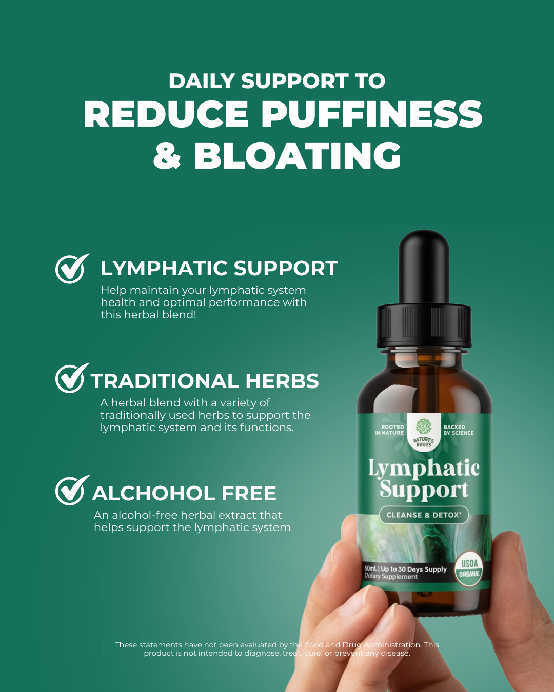 Nature's Roots Lymphatic Support Drops — Naturally Reduces Swelling, Puffiness, Bloating, and Heavy legs